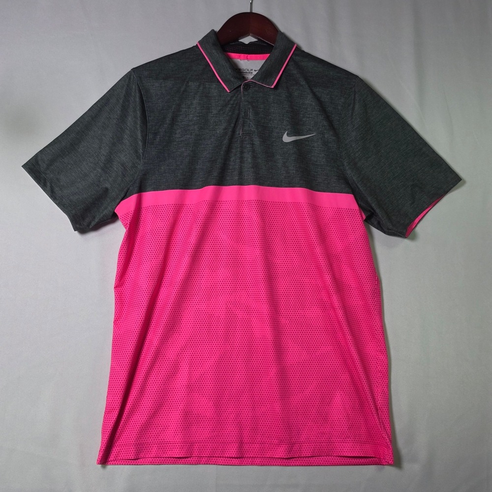 Nike Golf Tour Performance Mens Gray Pink Dri-Fit Polo Shirt 685723-607 Medium